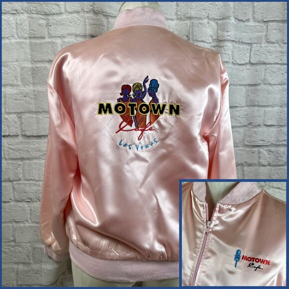 Vintage Motown Cafe Las Vegas XL Pink Satin Bomber Jacket Desert Inn - Picture 1 of 10